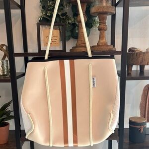 Cream and Tan Striped Tote Bag by Ah-dorned